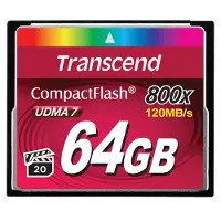 Transcend 64GB 800x CF, 64 GB, Kompaktflash, MLC, 120 MB/s, 60 MB/s, Schwarz