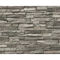 AS-Creation Tapete Stein-Optik Grau Creme-Beige und Schwarz 53 cm x 10,05 m AS-958331