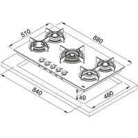 Franke Crystal FHCR 905 4G TC HE BK C, Schwarz, Integriert, 90 cm, Gaskochfeld, Glas, 5 Zone(n)
