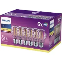 Philips energiesparende LED-Lampe, transparent – 60 W – E27 – warmweißes Licht – 6 Stück – Sparen Sie Energiekosten