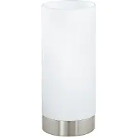 Eglo Tischlampe Damasco 1, Deko Tischleuchte, kleine Nachttischlampe aus Metall und Glas in Silber und Weiß, E27 Fassung