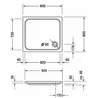 Duravit Duschwanne D-Code 900 x 800 x 85 mm wei glatt 720105000000000