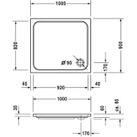 Duravit Duschwanne D-Code 1000 x 900 x 85 mm wei glatt 720107000000000
