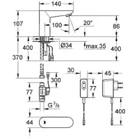 GROHE Euroeco CE Infrarot-Elektronik, für den Waschtisch, ohne Mischung, Ausladung 140mm, Netzbetrieb, 36269000