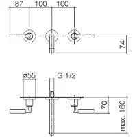 Dornbracht Dornb 3-Loch-WT-Wandbatterie TARA Heb. o AG Ausladung 160mm chrom