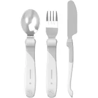 Twistshake Learn Cutlery Stainless 12 Monate / Grey, Kleinkind-Besteck, Grau, Polypropylen (PP), Thermoplastisches Elastomer (TPE), Edelstahl, Junge/Mädchen, 1 Jahr(e), 3 Stück(e)