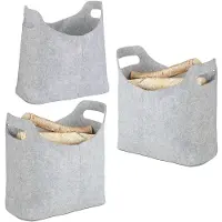 Relaxdays 3 x Kaminholztasche aus Filz grau Grau