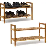 Relaxdays 2 x Schuhregal Walnuss stapelbar Hellbraun