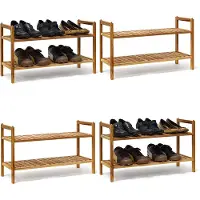 Relaxdays 4 x Schuhregal Walnuss stapelbar Hellbraun
