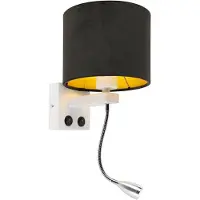 QAZQA Moderne Wandleuchte weiß mit Schirm Velours schwarz - Brescia