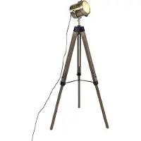 QAZQA Industrielle Stehlampe aus Holz mit Stativ und Studiostrahler – Braha