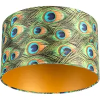 QAZQA Velour Lampenschirm Pfau Design 35/35/20 mit goldenem Interieur