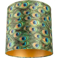 QAZQA Velour Lampenschirm Pfau Design 40/40/40 mit goldenem Interieur