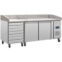 Polar Serie U 2-türiger Pizzakühltisch mit Marmorfläche und 7 Schubladen 428L