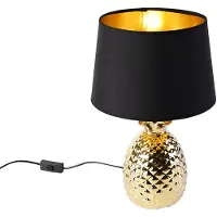 RL Keramik Tischleuchte Ananas Style mit Stofflampenschirm Ø28cm in Gold/Schwarz