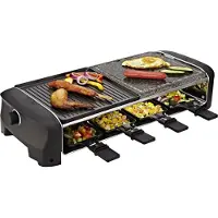 Princess 162820 Raclette 8 Stone und Grill Party, 8 Person(en), Schwarz, Rechteckig, Aluminium / Stein, 210 x 210 mm, Drehregler