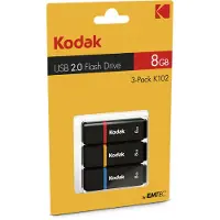 Kodak K102 - USB-Flash-Laufwerk - 8 GB - USB 2.0 - Blau, Gelb, Rot (Packung mit 3)