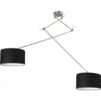 QAZQA - Modern Hängelampe I Pendellampe I Pendelleuchte Stahl I Silber I nickel matt mit Schirm 35 cm schwarz verstellbar - Blitz III 2-flammig I Wohnzimmer - Stahl Rund - LED geeignet E27