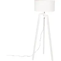 QAZQA Stehlampe Stativ weißes Holz mit weißem Schirm 50 cm - Puros