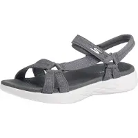 SKECHERS Damen Knöchelriemchen Sandalen, Charcoal Textile Trim, 41 EU