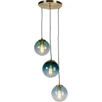 QAZQA - Art Deco Art Deco Hängelampe I Pendellampe I Pendelleuchte Messing mit blauem Glas - PallonI 3-flammig I Wohnzimmer I Schlafzimmer - Kugel I Kugelförmig I Länglich - LED geeignet E27