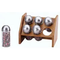 Renberg - 6er-Set Gewürzregale (18 x 13,5 x 14,5 cm) aus Bambus, Glas und Edelstahl