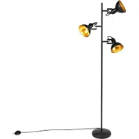 QAZQA Industrielle Stehlampe Schwarz mit Goldenen 3 Lichtern Tommy