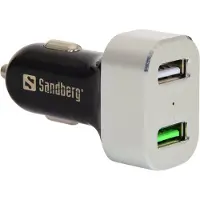 Sandberg Car Charger 1xQC 3.0+1xUSB2.4A, Auto, Zigarettenanzünder, 12 V, Aluminium, Schwarz