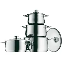 WMF Topf-Set Diadem Plus 3-teilig, Edelstahl, Edelstahl, Edelstahl, Edelstahl, Glas, Gas, Induktion