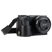 MegaGear Ever Ready Echtleder Kamera-Halbtasche mit Trageriemen und Batteriezugang für Sony Alpha A6500 schwarz
