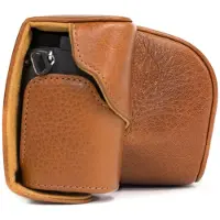 MegaGear MG560 Leder Kameratasche für Spiegelreflexkamera Sony Alpha A6000 mit 16-50mm Objektiv (Hellbraun)