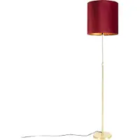 QAZQA Stehleuchte Gold Messing mit Veloursschirm Rot 40 40 cm Parte