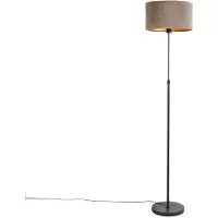 QAZQA Stehlampe Schwarz mit Samtschirm Taupe mit Gold 35 cm Parte
