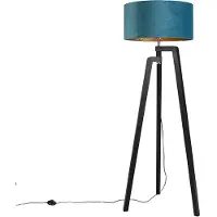 QAZQA Stehlampe Stativ Schwarz mit Blauem Schirm und Gold 50 cm Puros