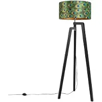 QAZQA Stehleuchte Stativ schwarz mit Schirm Pfau Design 50 cm - Puros