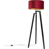 QAZQA Stehlampe Stativ Schwarz mit Rotem Schirm und Gold 50 cm Puros