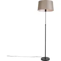 QAZQA Schwarze Stehlampe mit taupe Leinenschirm 45 cm verstellbar - Parte