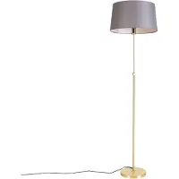 QAZQA Stehlampe Gold Messing mit Leinenschirm Grau 45 cm Parte