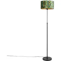 QAZQA Schwarze Stehlampe mit Veloursschirm Pfau mit Gold 35 cm Parte