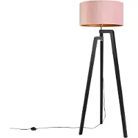 QAZQA Stehlampe Stativ Schwarz mit Rosa Schirm und Gold 50 cm Puros