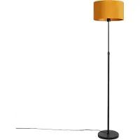 QAZQA Stehleuchte Schwarz mit Veloursschirm OckerGelb mit Gold 35 cm Parte