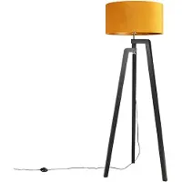 QAZQA Stehlampe Stativ Schwarz mit Gelbem Schirm und Gold 50 cm Puros