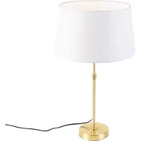 QAZQA - Modern Tischlampe Gold I Messing I Messing mit Leinenschirm weiß 35 cm - Parte I Wohnzimmer I Schlafzimmer I Nachttischleuchte - Stahl Rund I Zylinder I Länglich - LED geeignet E27