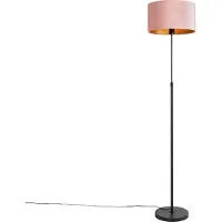 QAZQA Stehleuchte Schwarz mit Veloursschirm Rosé mit Gold 35 cm Parte