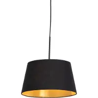 QAZQA Hängelampe mit Baumwollschirm schwarz mit Gold 32 cm - Combi