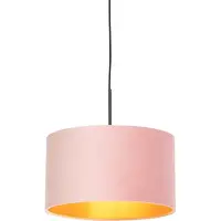 QAZQA Hängelampe mit Veloursschirm rosa mit Gold 35 cm - Combi