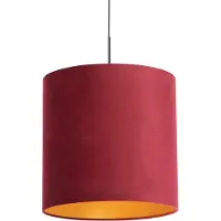 QAZQA Hängelampe mit Veloursschirm rot mit Gold 40 cm - Combi