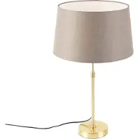 QAZQA - Landhaus I Vintage I Rustikal Tischlampe Gold I Messing I Messing mit Leinenschirm Taupe 35 cm - Parte I Wohnzimmer I Schlafzimmer I Nachttischleuchte - Leinen Zylinder I Länglich I Rund - LED