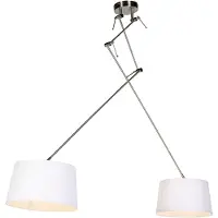 QAZQA Hängelampe mit Leinenschirmen weiß 35 cm - Blitz II Stahl