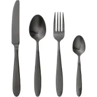 Bloomingville Besteck schwarz 4-tlg rostfreier Stahl Messer, Gabel, Löffel, Teel